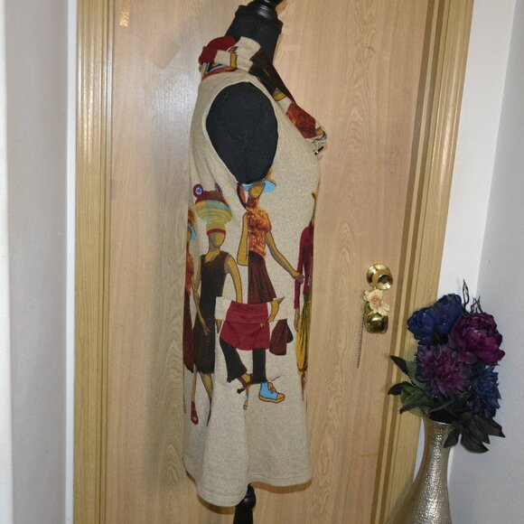 EYLEX Wool Blend Bold Colorful Artsy Print Sleeveless Pocket Tunic Top - Picture 7 of 8